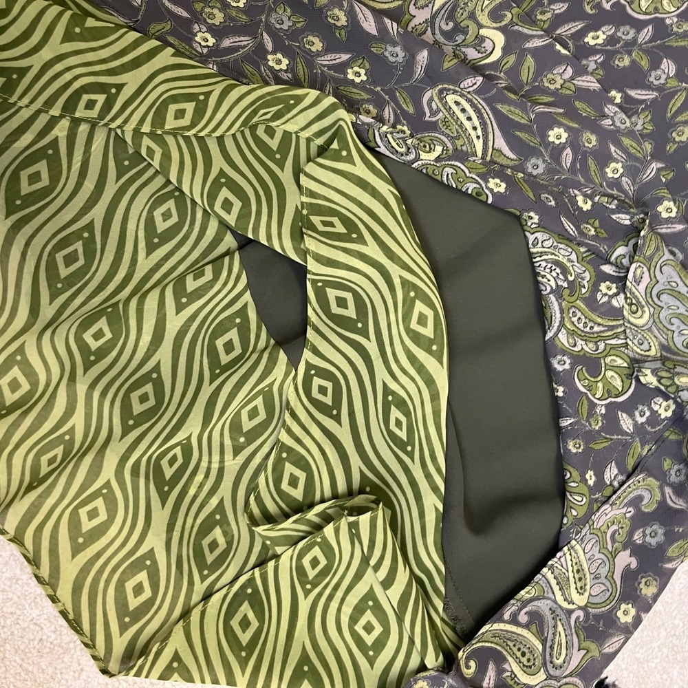 Vintage Central Falls Maxi Skirt L Green Olive Paisley Boho Fairy Phoebe USA 90s - Picture 6 of 7